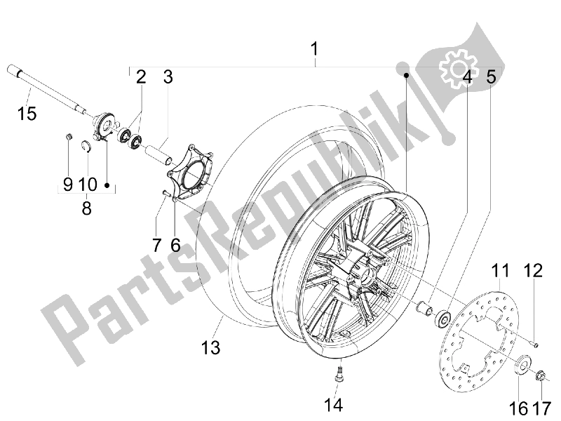 Tutte le parti per il Ruota Anteriore del Gilera Nexus 125 IE E3 2009