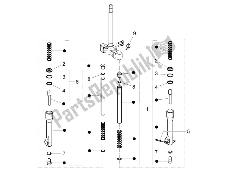 All parts for the Fork's Components (escorts) of the Gilera Runner 200 ST 4T E3 2008