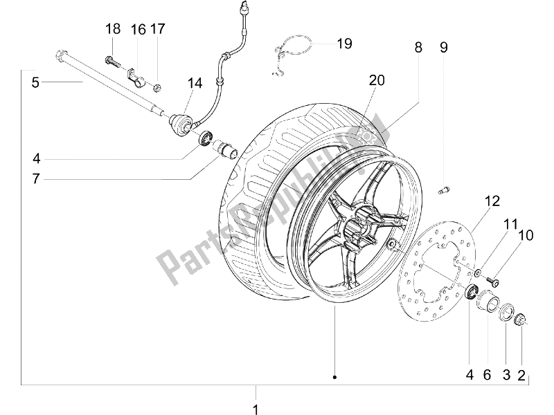 All parts for the Front Wheel of the Gilera Runner 50 SP SC 2006