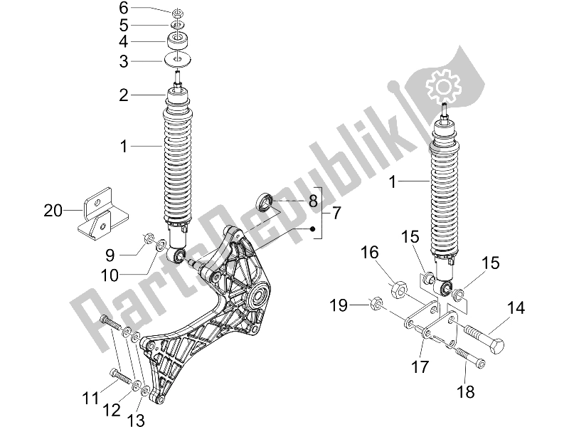 Toutes les pièces pour le Suspension Arrière - Amortisseur / S du Gilera Runner 200 VXR 4T E3 2006