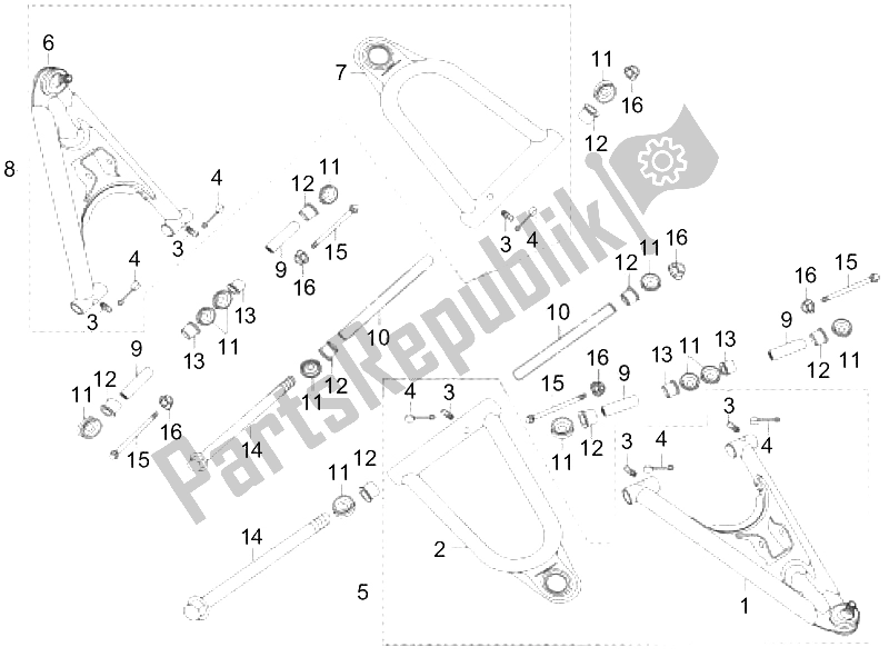 All parts for the Swinging Arm of the Gilera Oregon 250 CC 2007