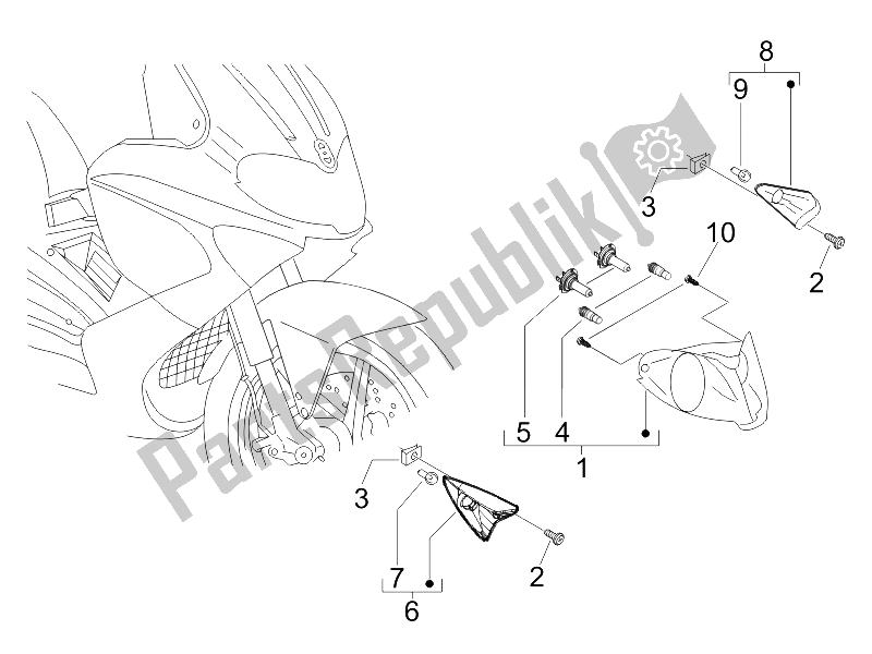 All parts for the Front Headlamps - Turn Signal Lamps of the Gilera Runner 125 VX 4T E3 Serie Speciale 2007