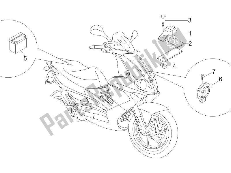 Alle onderdelen voor de Afstandsbedieningen - Batterij - Claxon van de Gilera Runner 125 VX 4T Race E3 UK 2006