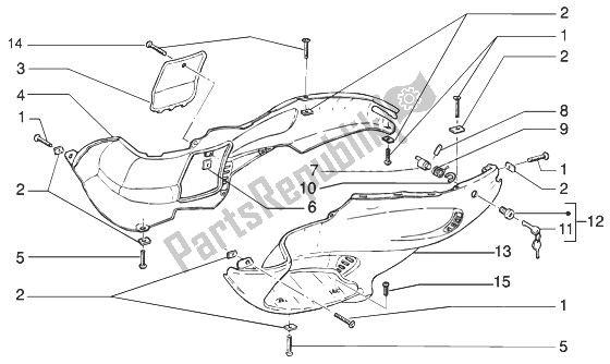 All parts for the Fairings (2) of the Gilera Runner 50 Pure JET 1998