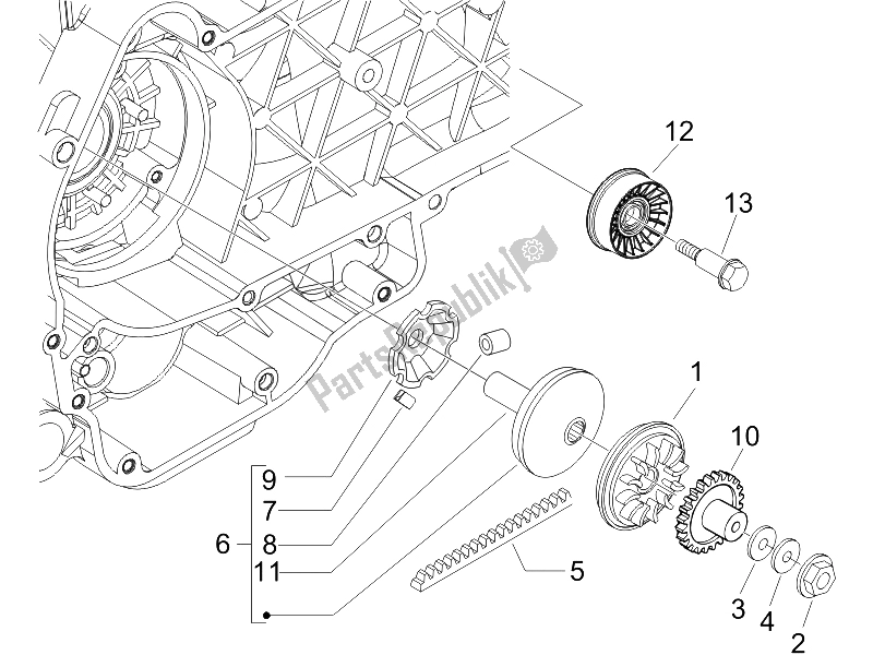 All parts for the Driving Pulley of the Gilera Runner 200 VXR 4T Race E3 UK 2006