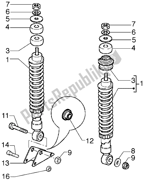 All parts for the Rear Shock Absorber of the Gilera Runner VXR 125 1998