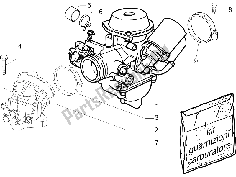 Tutte le parti per il Carburatore, Gruppo - Raccordo del Gilera Runner 200 VXR 4T Race UK 2006