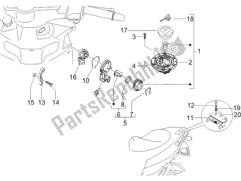 Tutte le parti per il Serrature del Gilera Runner 200 VXR 4T 2005