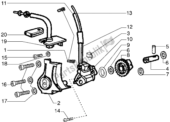 All parts for the Oil Pump of the Gilera Zulu 50 1998