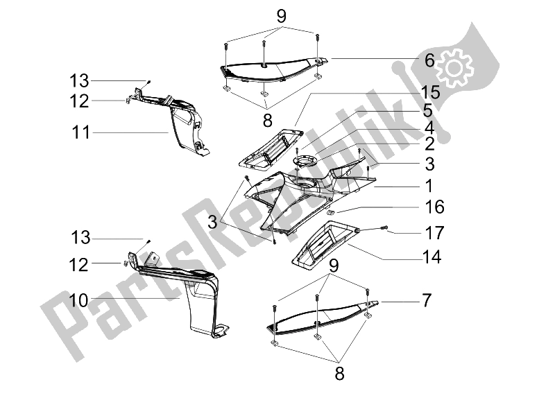 Toutes les pièces pour le Housse Centrale - Repose-pieds du Gilera Runner 125 VX 4T SC 2006