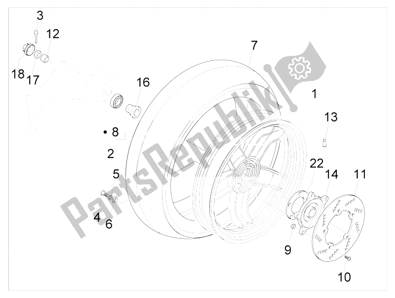 All parts for the Rear Wheel of the Gilera Nexus 500 E3 2009