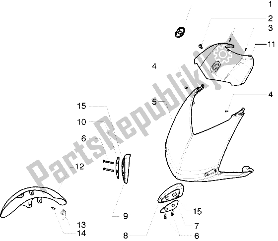 All parts for the Shield-front Mudguard of the Gilera ICE 50 1998