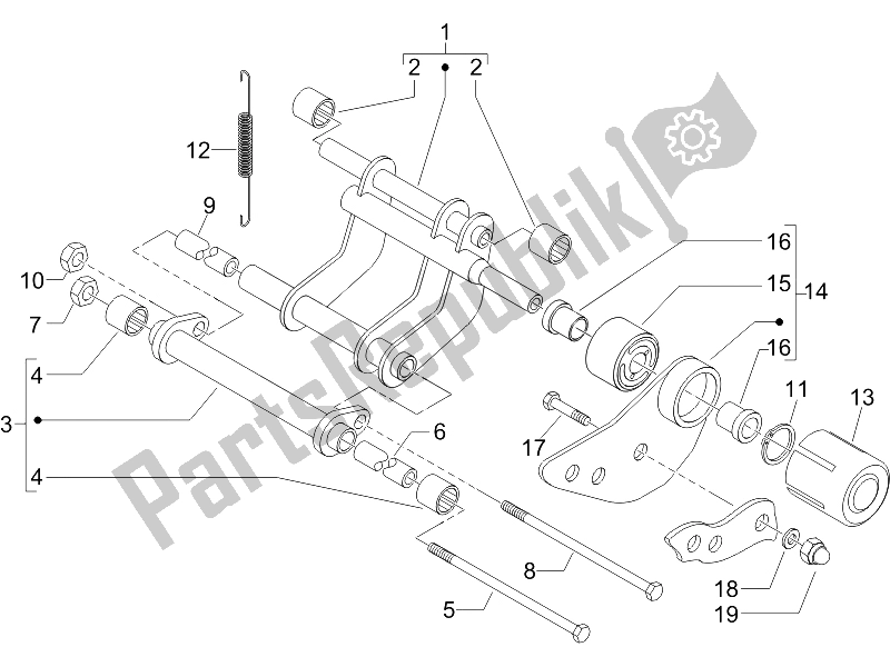 All parts for the Swinging Arm of the Gilera Runner 200 VXR 4T E3 2006