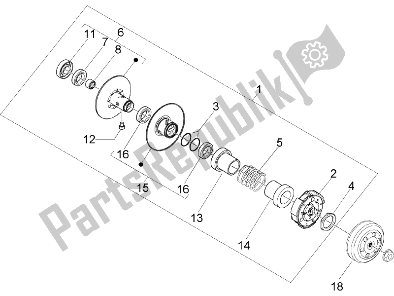 All parts for the Driven Pulley of the Gilera Runner 50 SP UK 2005