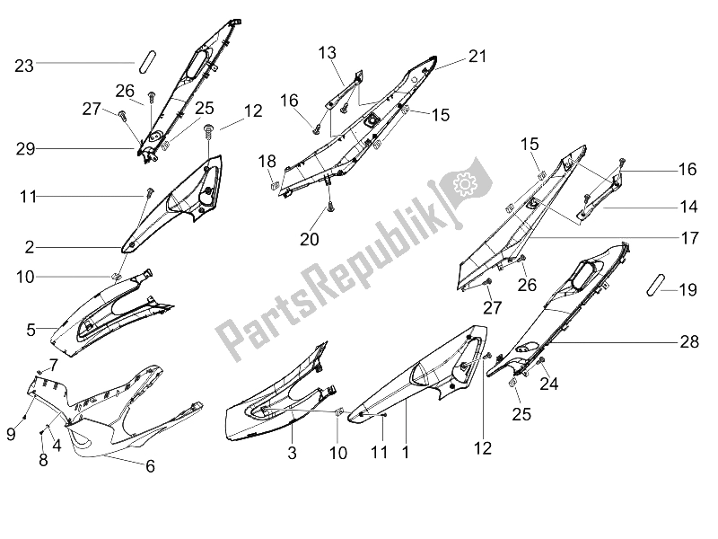 Toutes les pièces pour le Couvercle Latéral - Spoiler du Gilera Runner 200 VXR 4T E3 2006