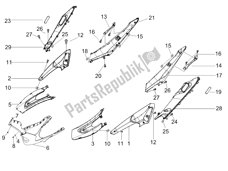 Toutes les pièces pour le Couvercle Latéral - Spoiler du Gilera Runner 200 VXR 4T Race E3 2006