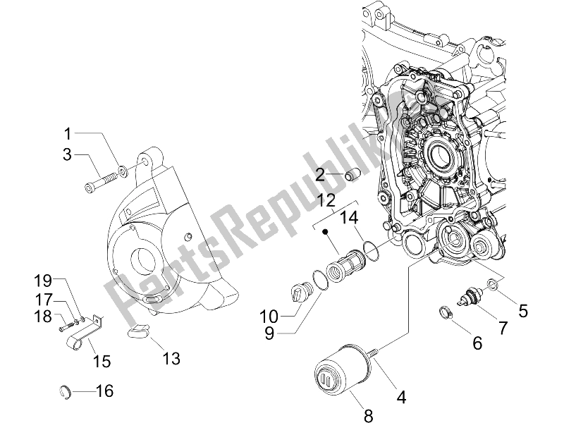 Toutes les pièces pour le Couvercle Magnéto Volant - Filtre à Huile du Gilera Runner 125 VX 4T Race 2005