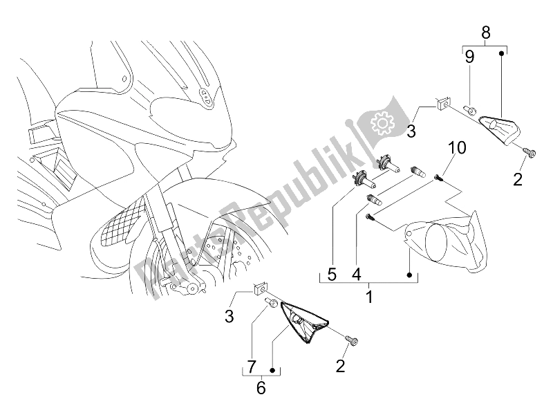 Toutes les pièces pour le Phares Avant - Clignotants du Gilera Runner 125 VX 4T Race E3 2006