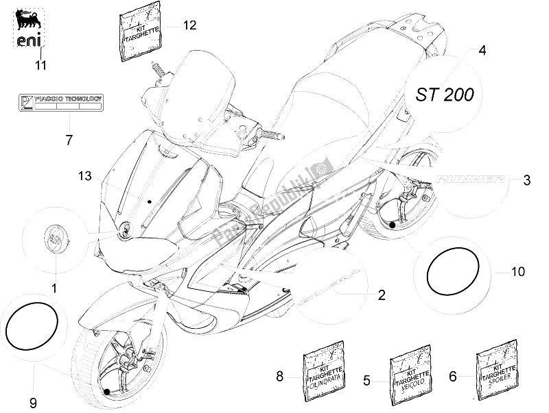 Toutes les pièces pour le Plaques - Emblèmes du Gilera Runner 200 ST 4T E3 2008