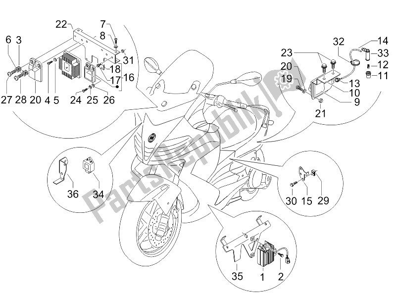 All parts for the Voltage Regulators - Electronic Control Units (ecu) - H. T. Coil of the Gilera Nexus 500 E3 2006