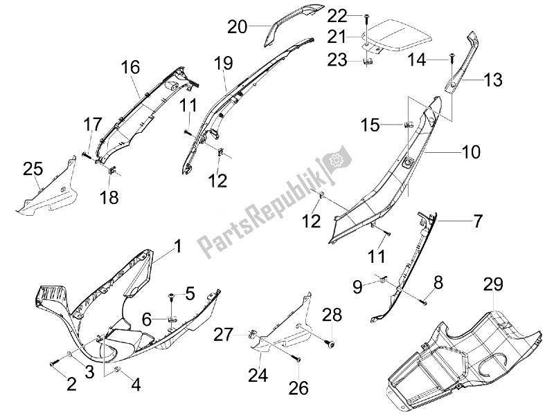 All parts for the Side Cover - Spoiler of the Gilera Nexus 300 IE E3 2008