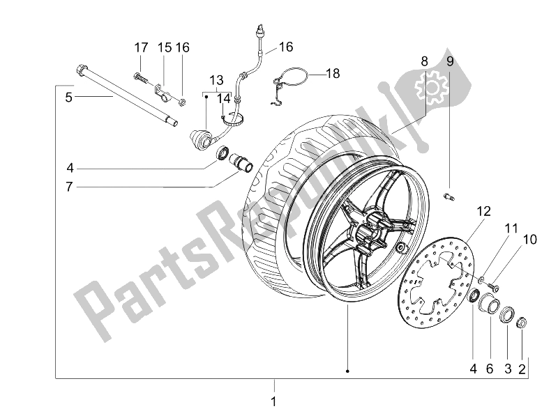 All parts for the Front Wheel of the Gilera Runner 200 VXR 4T E3 UK 2006