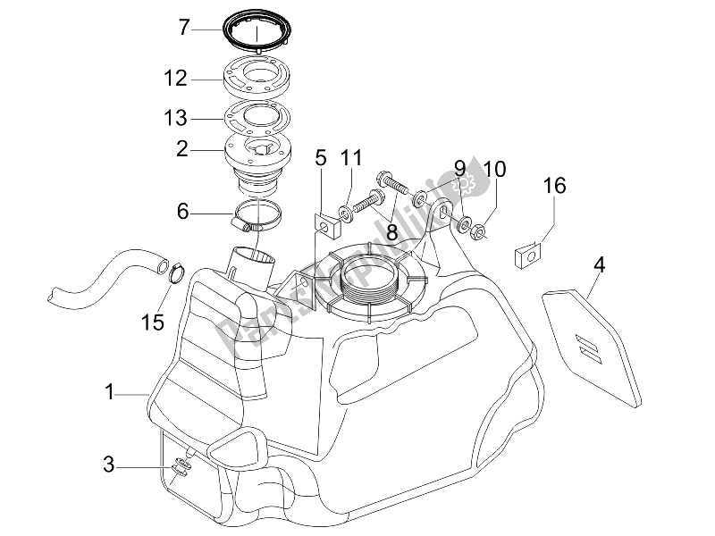 All parts for the Fuel Tank of the Gilera Nexus 500 E3 2006