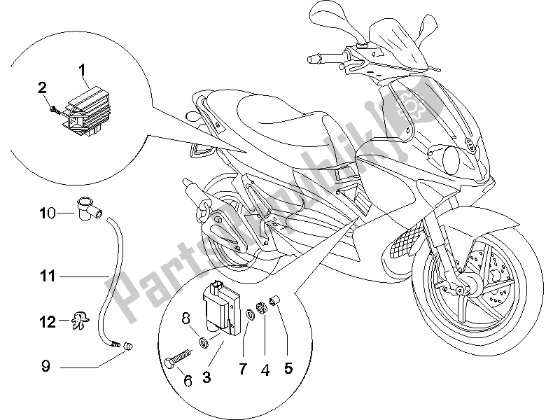 Tutte le parti per il Regolatori Di Tensione - Centraline Elettroniche (ecu) - H. T. Bobina del Gilera Runner 50 SP UK 2005