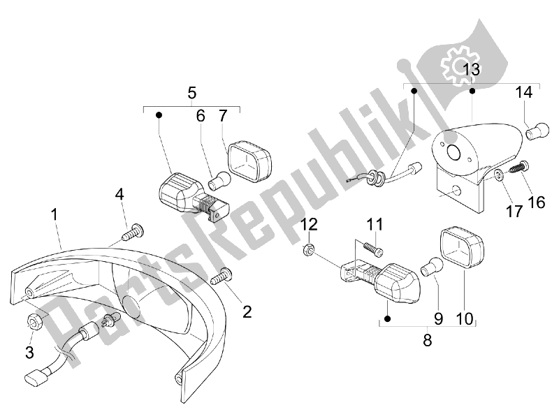 All parts for the Rear Headlamps - Turn Signal Lamps of the Gilera Nexus 300 IE E3 2008