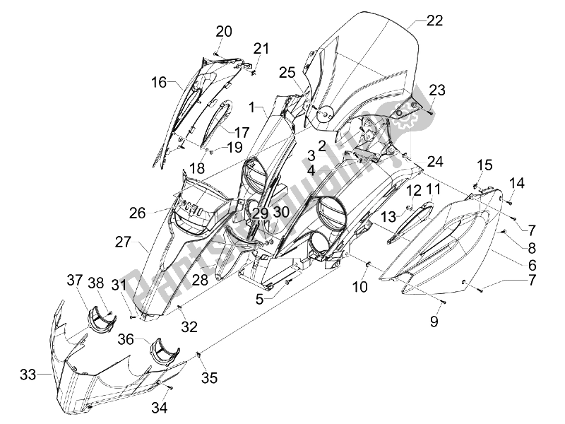 Tutte le parti per il Scudo Anteriore del Gilera Fuoco 500 4T 4V IE E3 LT 2013