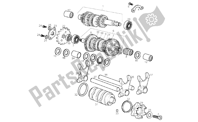 All parts for the Gear Box of the Gilera RCR 50 2011