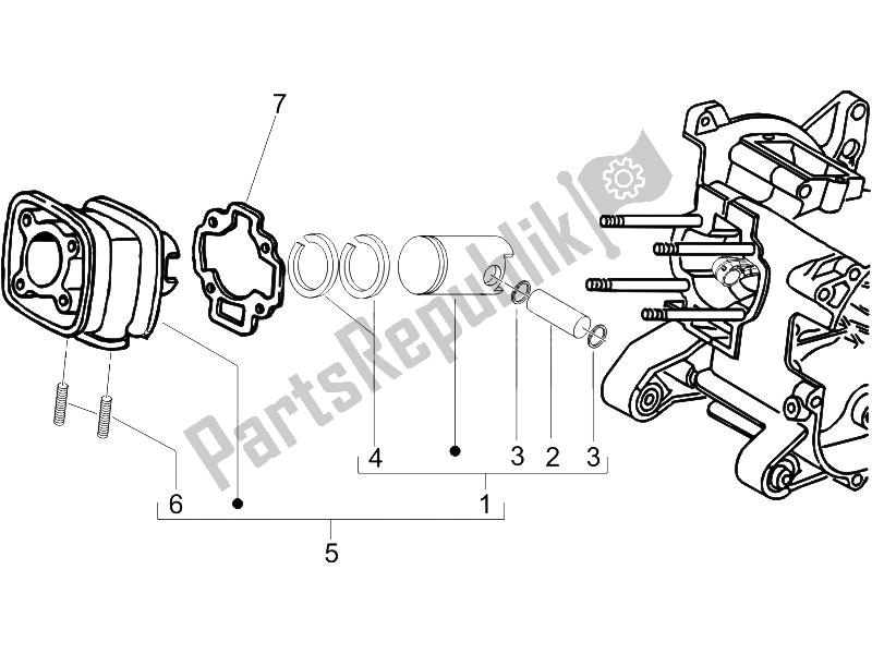 All parts for the Cylinder-pistston-wrist Pin Unit of the Gilera Runner 50 SP Race 2005