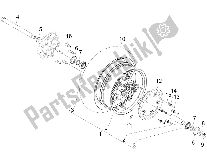 All parts for the Rear Wheel of the Gilera GP 800 2009