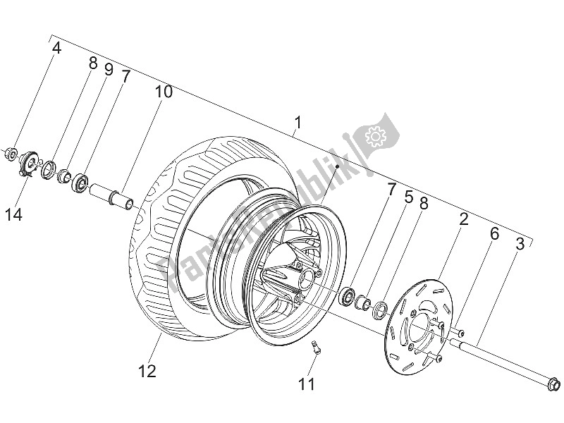 All parts for the Front Wheel of the Gilera Stalker 50 2005