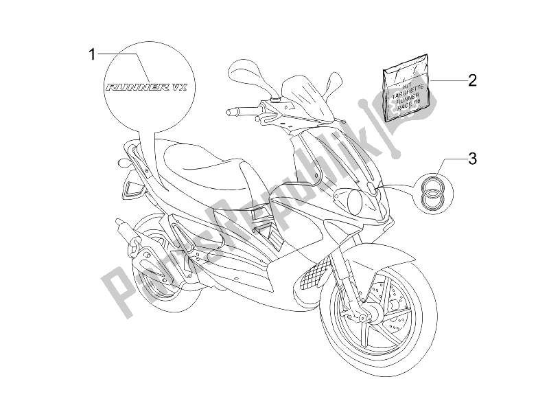 All parts for the Plates - Emblems of the Gilera Runner 125 VX 4T Race E3 UK 2006