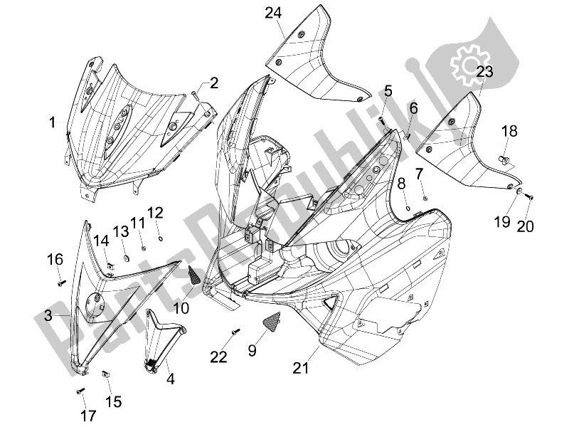 Toutes les pièces pour le Bouclier Avant du Gilera Nexus 500 E3 2009