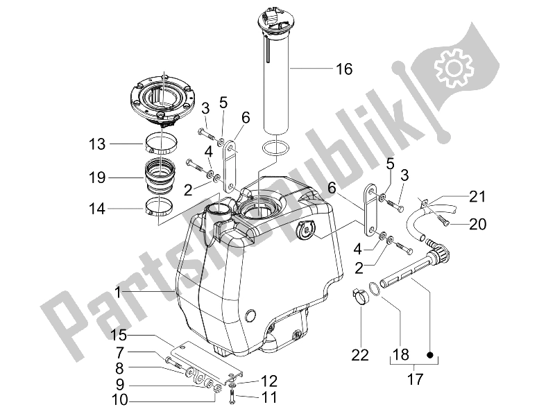 Alle onderdelen voor de Benzinetank van de Gilera Runner 200 VXR 4T Race E3 UK 2006