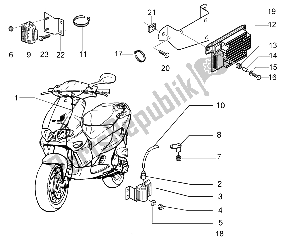 All parts for the Electrical Devices (3) of the Gilera Runner 50 Purejet 1998