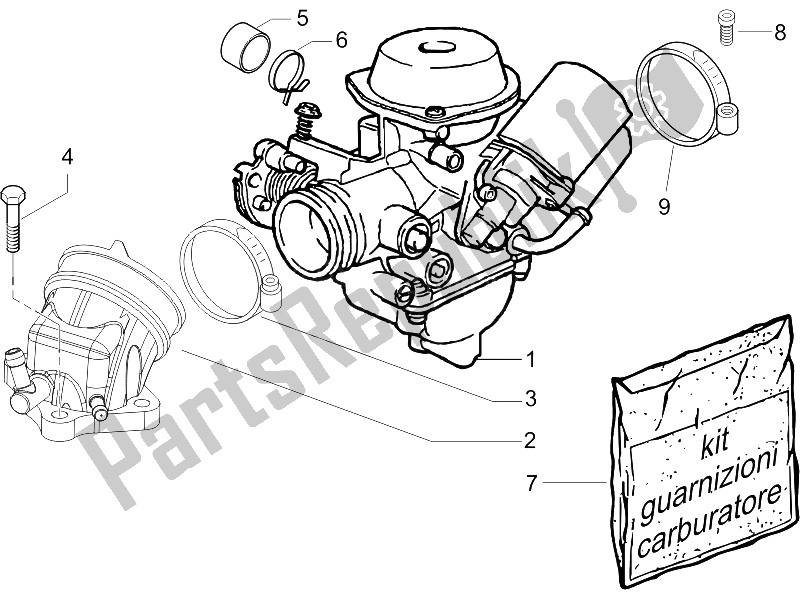 All parts for the Carburettor, Assembly - Union Pipe of the Gilera Runner 125 VX 4T UK 2005