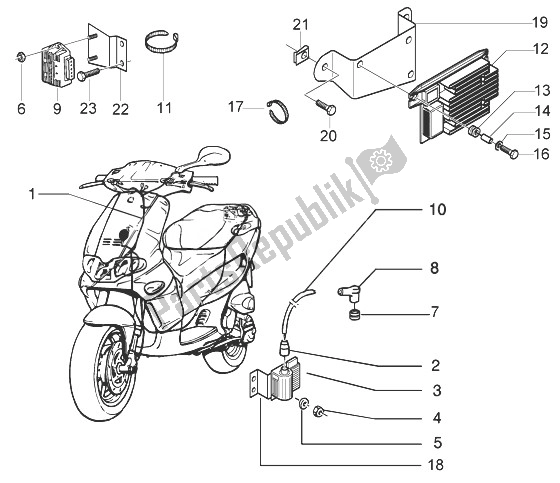 Toutes les pièces pour le Appareils électriques (3) du Gilera Runner 50 Pure JET 1998