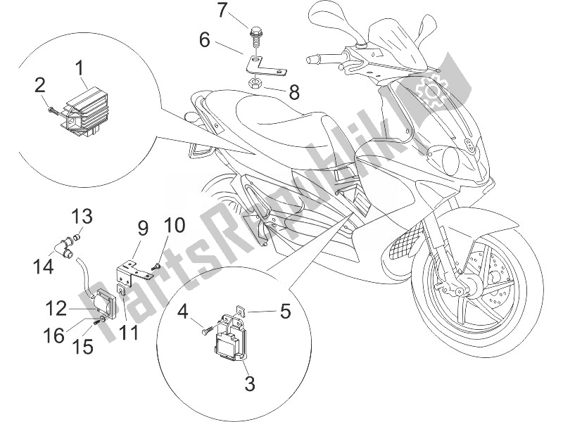 All parts for the Voltage Regulators - Electronic Control Units (ecu) - H. T. Coil of the Gilera Runner 125 VX 4T 2005