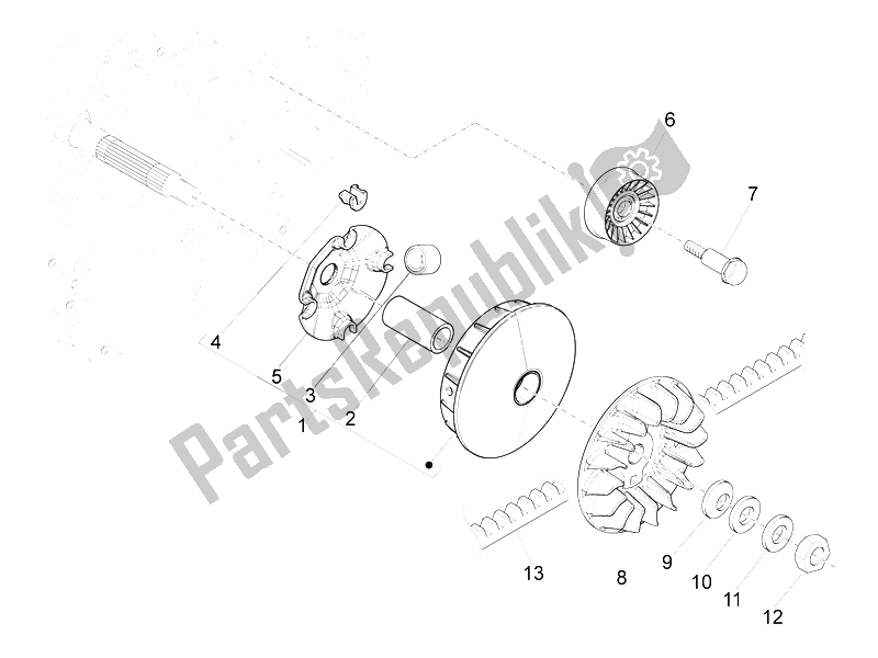 All parts for the Driving Pulley of the Gilera Fuoco 500 4T 4V IE E3 LT 2013