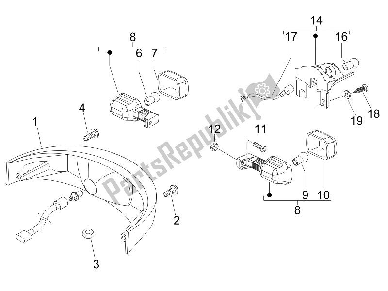 All parts for the Rear Headlamps - Turn Signal Lamps of the Gilera Nexus 500 E3 2006