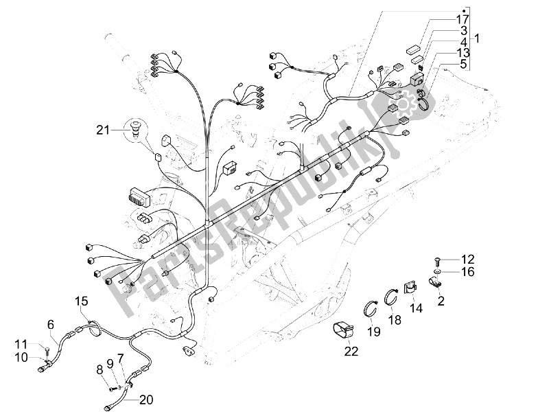 All parts for the Main Cable Harness of the Gilera Fuoco 500 4T 4V IE E3 LT 2013