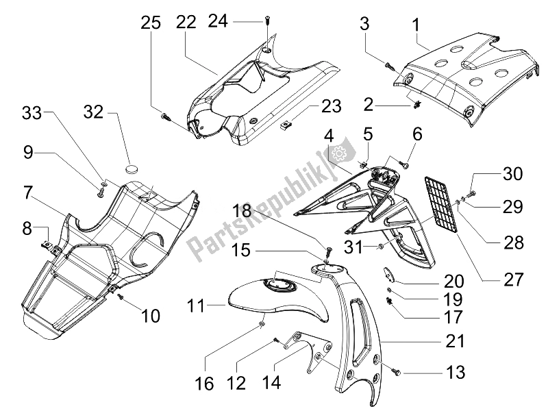 Toutes les pièces pour le Capot Arrière - Protection Contre Les éclaboussures du Gilera Runner 50 SP 2010