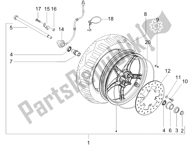 All parts for the Front Wheel of the Gilera Runner 50 Pure JET SC 2006