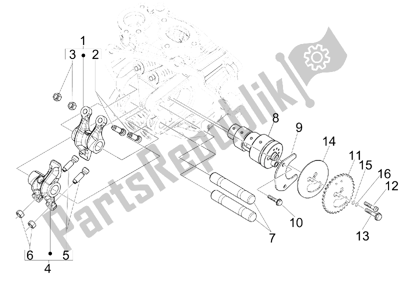 All parts for the Rocking Levers Support Unit of the Gilera Nexus 125 IE E3 2009