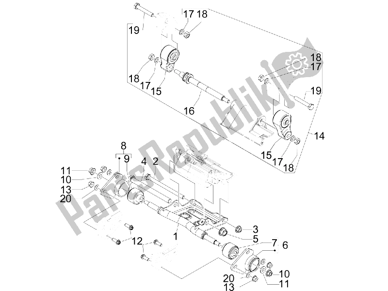 All parts for the Swinging Arm of the Gilera GP 800 2007