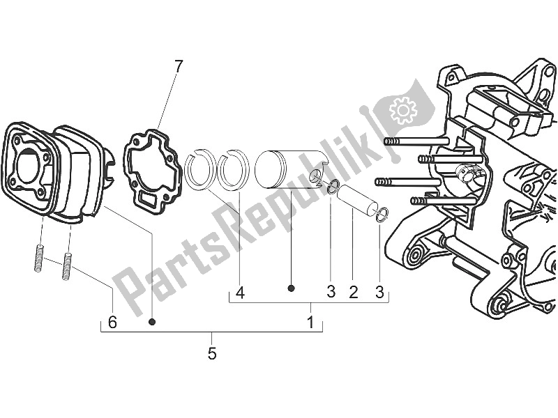 All parts for the Cylinder-piston-wrist Pin Unit of the Gilera Stalker 50 2005