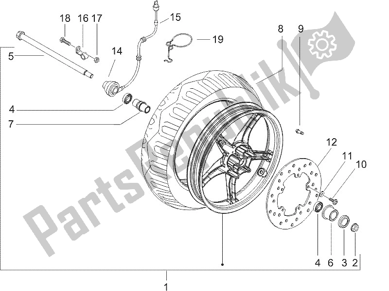 All parts for the Front Wheel of the Gilera Runner 50 Pure JET 2005